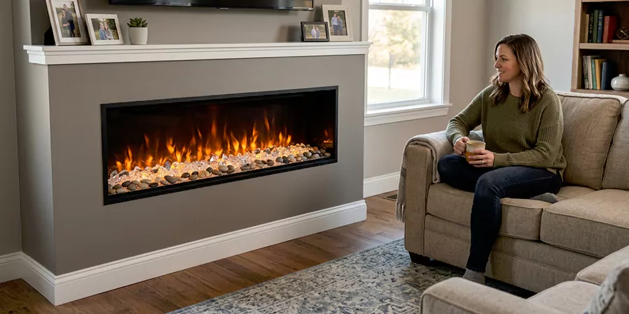 Electric Fireplace With Crystal and Pebble Embers San Marcos